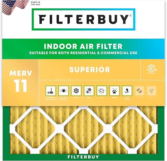 Filterbuy 25x25x1 Air Filter MERV 11 (MPR 1200) Allergen Defense Replacement (1-Pack), Electrostatic Pleated HVAC AC Furnace Filters, Made in USA (Actual Size: 24.50 x 24.50 x 0.75)