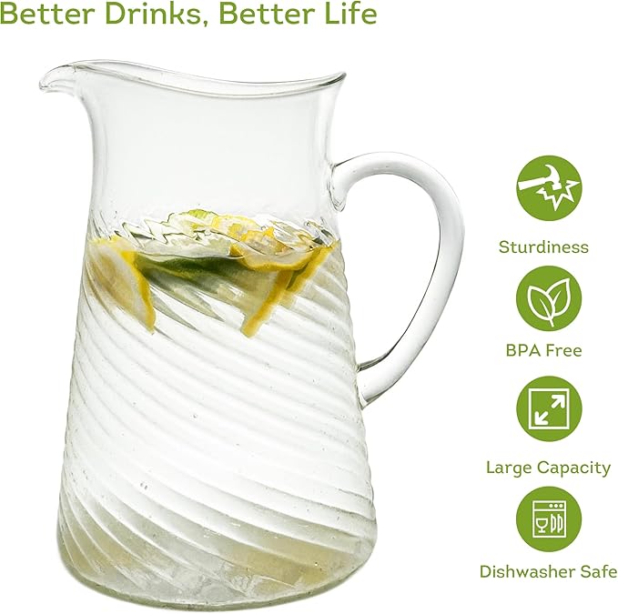 Lily's Home Shatterproof Acrylic Pitcher with spout, Versatile Plastic Pitcher for Water, Juice, Iced Tea, Milk, Iced Tea Beverage Carafe, Dishwasher Safe Top Rack, 2.5QT/80 OZ