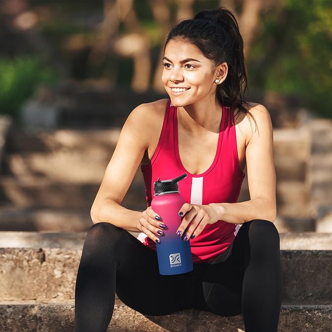 Insulated Water Bottle | Thickened Stainless Steel Vacuum Metal | Portable Sports Water Jug for Gym and Hiking with Straw, Carrier Bag, Handle Strap | BPA-Free 32 oz-FlexoryFit