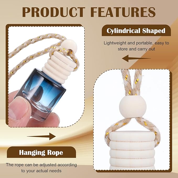 50 Pcs Hanging Car Air Freshener Car Diffuser Bottles Empty Glass Perfume Bottle Freshener Diffuser Bottle Pendant for Essential Oil Fragrance Aromatherapy Bottle Ornament (Cylinder)