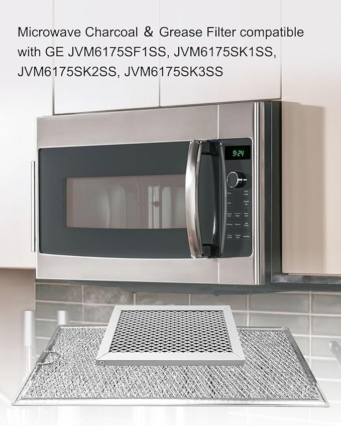 Microwave Charcoal ＆ Grease Filter Fit for GE JVM6175SF1SS JVM6175SK1SS JVM6175SK2SS JVM6175SK3SS