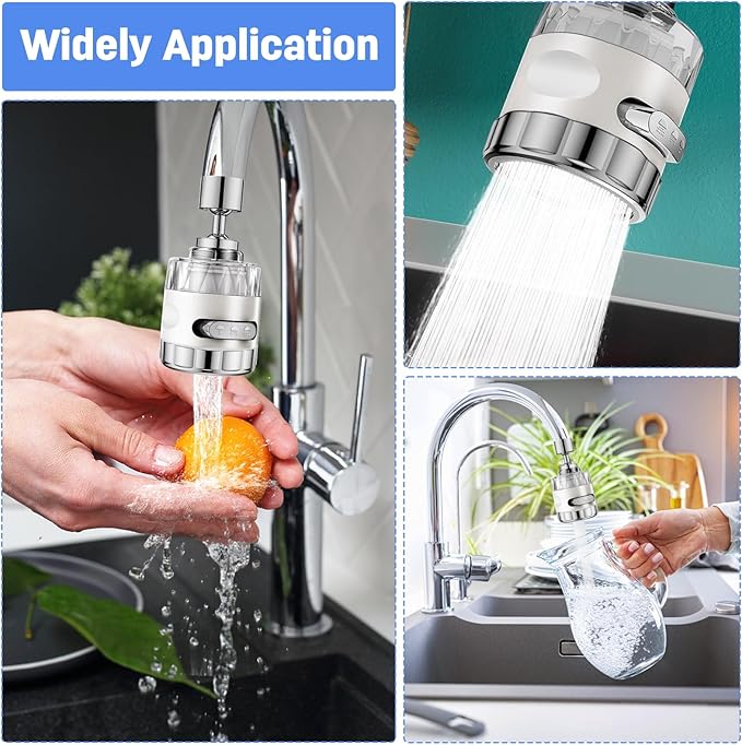 2 Pack Sink Water Filter Faucet, Universal 360 ° Rotating Faucet Filter for Kitchen Sink, 3 Modes Bathroom Faucet Filter Removes Chlorine Fluoride Heavy Metals Hard Water for Home Kitchen & Bathroom