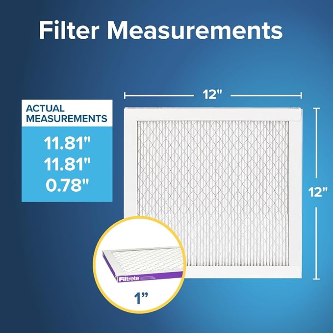 Filtrete 12x12x1 AC Furnace Air Filter, MERV 12, MPR 1500, CERTIFIED asthma & allergy friendly, 3 Month Pleated 1-Inch Electrostatic Air Cleaning Filter, 4-Pack (Actual Size 11.81x11.81x0.78 in)