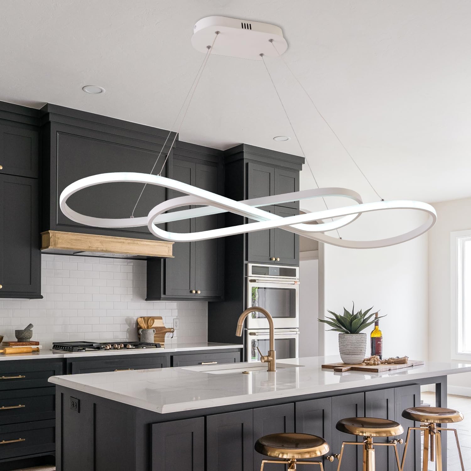 Led Pendant Lights for Kitchen Island Pendant Light Dining Room Chandelier Light Fixture, Dimmable Modern Led Chandelier,Adjustable Height Music Note Shape Modern Ceiling Light Fixture