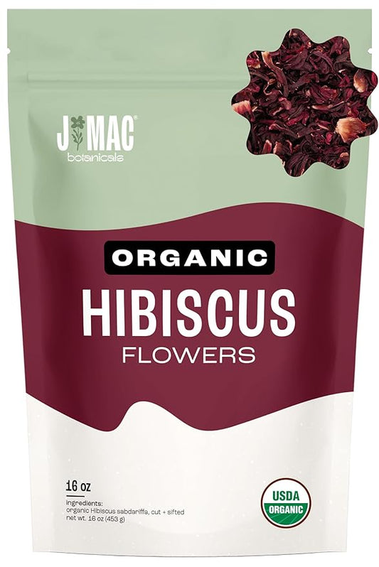 J Mac Botanicals, Certified Organic Hibiscus Flower, loose leaf tea, Flor de Jamaica-FlexoryFit