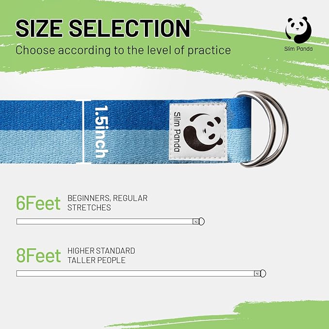 Slim Panda Yoga Strap for Stretching,Cotton Yoga Strap with Adjustable D-Ring Buckle,Non-Elastic Yoga Belt for Pilates,Gym Workouts,Physical Therapy,Improve Flexibility-FlexoryFit