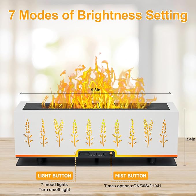 Colorful Essential Oil Diffuser, 7 Colors Flame Diffuser Changing Aromatherapy Diffuser, 200ml Cool Mist Ultrasonic Diffuser for Office, Home,Bedroom (Timeable, Waterless Auto Off- White)