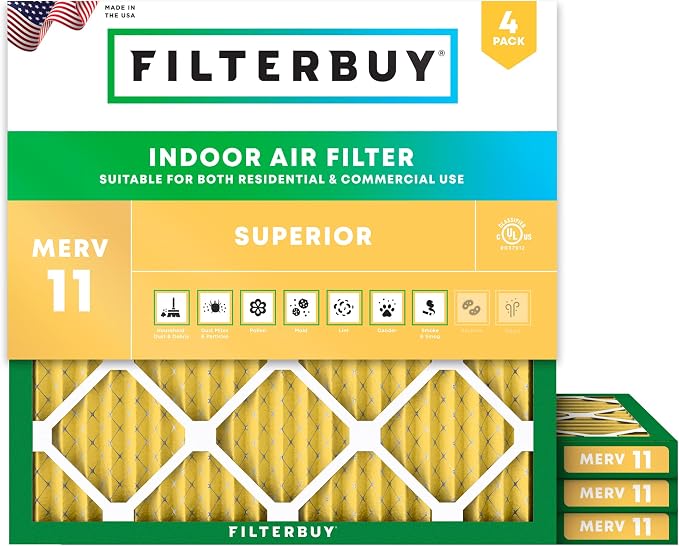 Filterbuy 25x25x1 Air Filter MERV 11 Superior Pet & Allergy Defense, by Filterbuy