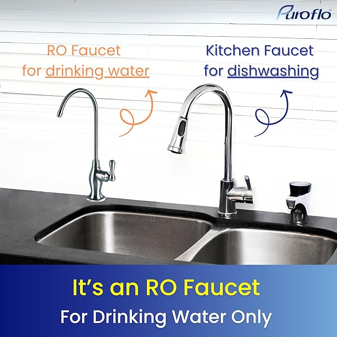 Chrome Reverse Osmosis Faucet, NSF Certified, Non‑Air Gap for Under Sink Water Filtration System, RO System Drinking Water Faucet, FLR-575CP