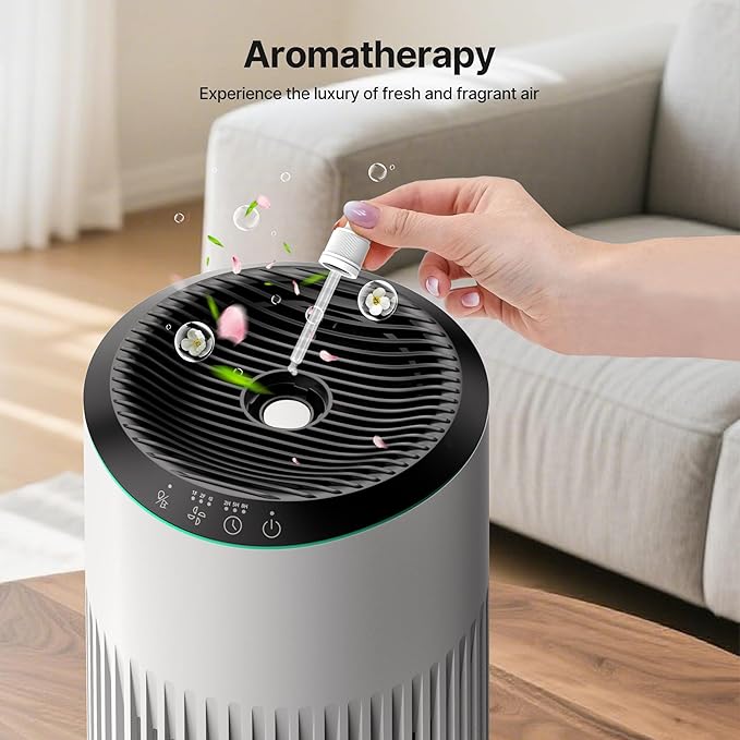 Air Purifiers for Bedroom Home, Air Purifier for Smoke Odors with Fragrance Sponge, Small Air Purifier with Sleep Mode for Bedroom Office, Blue Night Light, White, 1 Pack+3 Modes