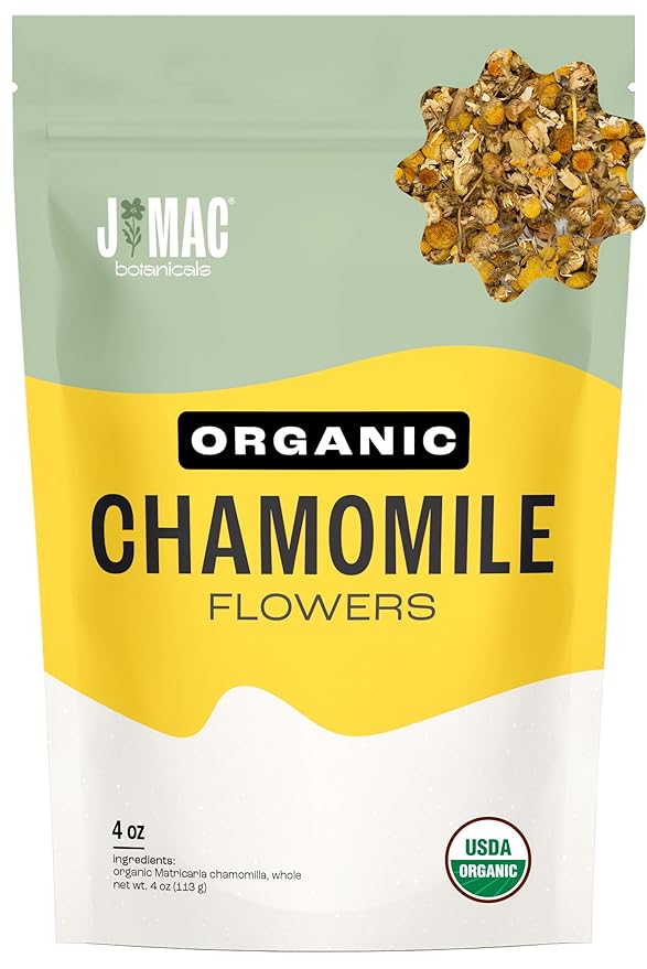 J Mac Botanicals, Organic Chamomile Flowers, Whole Dried Chamomile flower, Loose Leaf tea-FlexoryFit