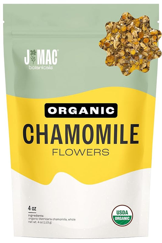 J Mac Botanicals, Organic Chamomile Flowers, Whole Dried Chamomile flower, Loose Leaf tea-FlexoryFit