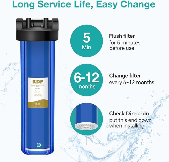 SimPure 20" x 4.5" Carbon and KDF Filters, Whole House KDF/GAC Water Filter Cartridge Replacement for DB20P, DB20P-3KDF (2 Pack)