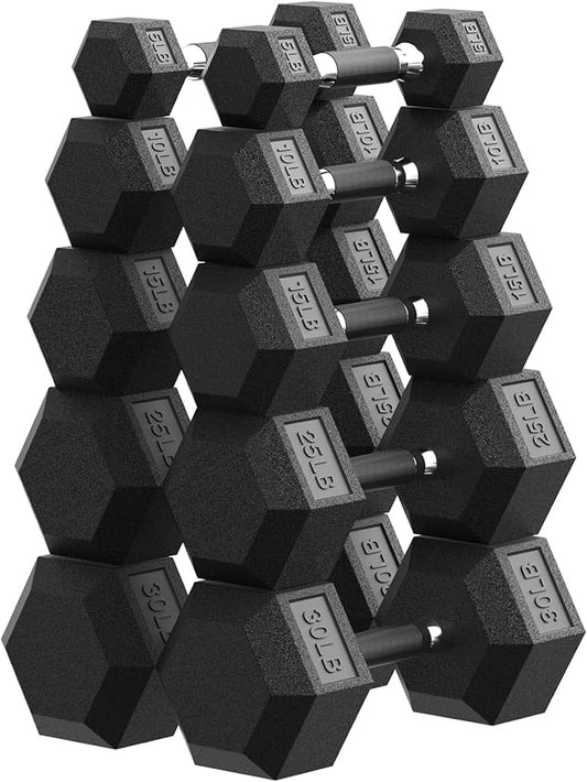 PAPABABE Hex Dumbbell Set 45-550 lb, Rubber Encased Home Gym Dumbbells, Weights Dumbbells for Women & Men, Hand Weight for Strength Training-FlexoryFit