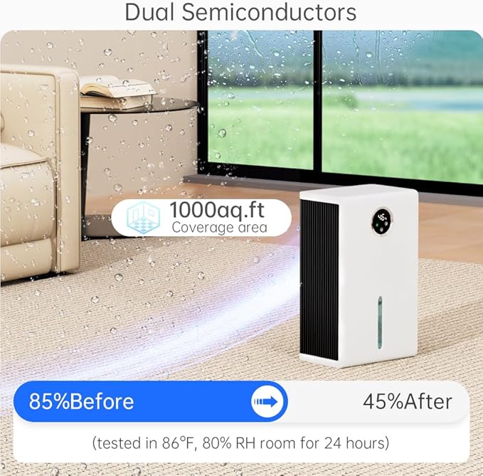 Dehumidifier for Home 1000 sq.ft 120 Ounce Energy Saving and Tank Quiet with 7 Colors LED Light WithTouch Screen Portable Home for Bedroom Bathroom Basement