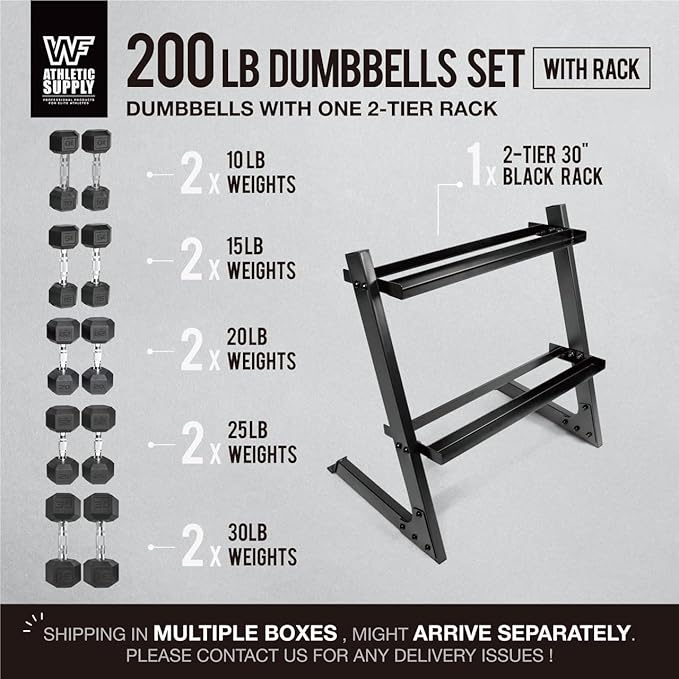 WF Athletic Supply 200Lb Dumbbell Set, 10-30Lb Dumbbell Set with Two-Tier Storage Rack for Muscle Toning, Strength Building & Weight Loss - Multiple Choices Available-FlexoryFit