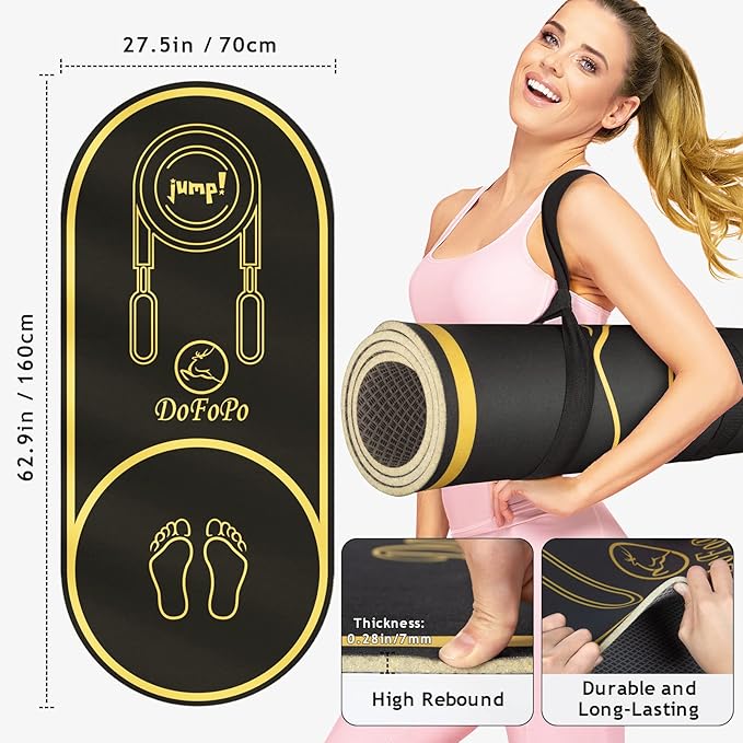 Jump Rope Mat 63"x27" Exercise Fitness, Non-Slip Indoor Outdoor Crossrope Mat, 6mm Thick High-Density Workout Jumping Pad for Home Gym Flooring and Concrete-FlexoryFit