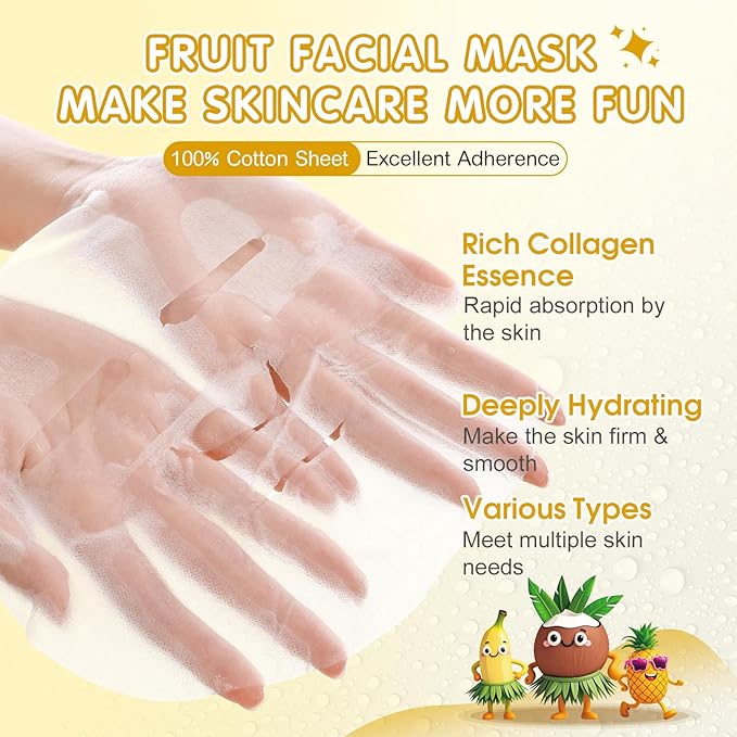 126 Pack Sheet Hydrating Face Masks Skincare for Women, Bulk Fruit Face Mask Skin Care for Kids, Facial Masks Set for All Skin Types, Christmas Birthday Gifts, Spa Party Supplies for Girls Teens-FlexoryFit