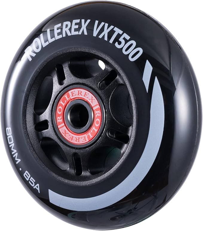Rollerex VXT500 Inline Skate Wheels (8 Wheels w/Bearings, spacers and washers) (Various Size & Color Options Available) - for Indoor, Outdoor, Hockey - Intended for Roller Blade Wheel Replacement-FlexoryFit