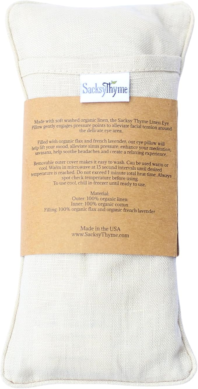 Organic Linen Eye Pillow - Lavender & Flaxseed for Relaxation, Yoga, Stress Relief - Microwavable Heating Pad & Cool Compress - Made in USA - Gifts for Meditation-FlexoryFit