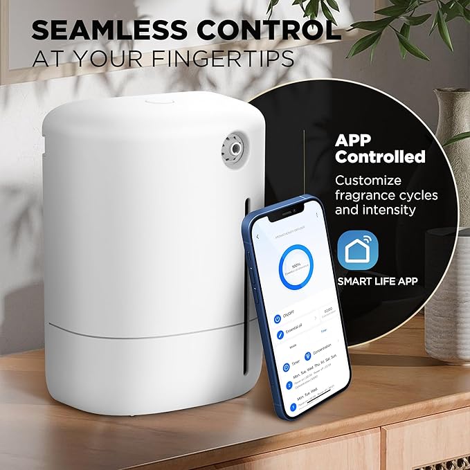 Waterless Essential Oil Aromatherapy Diffuser - Hotel Scent Diffuser Machine for Home - Cold Air Diffuser Machine for Large Room - App Control - Studio Scent Diffuser - Office Fragrance - White