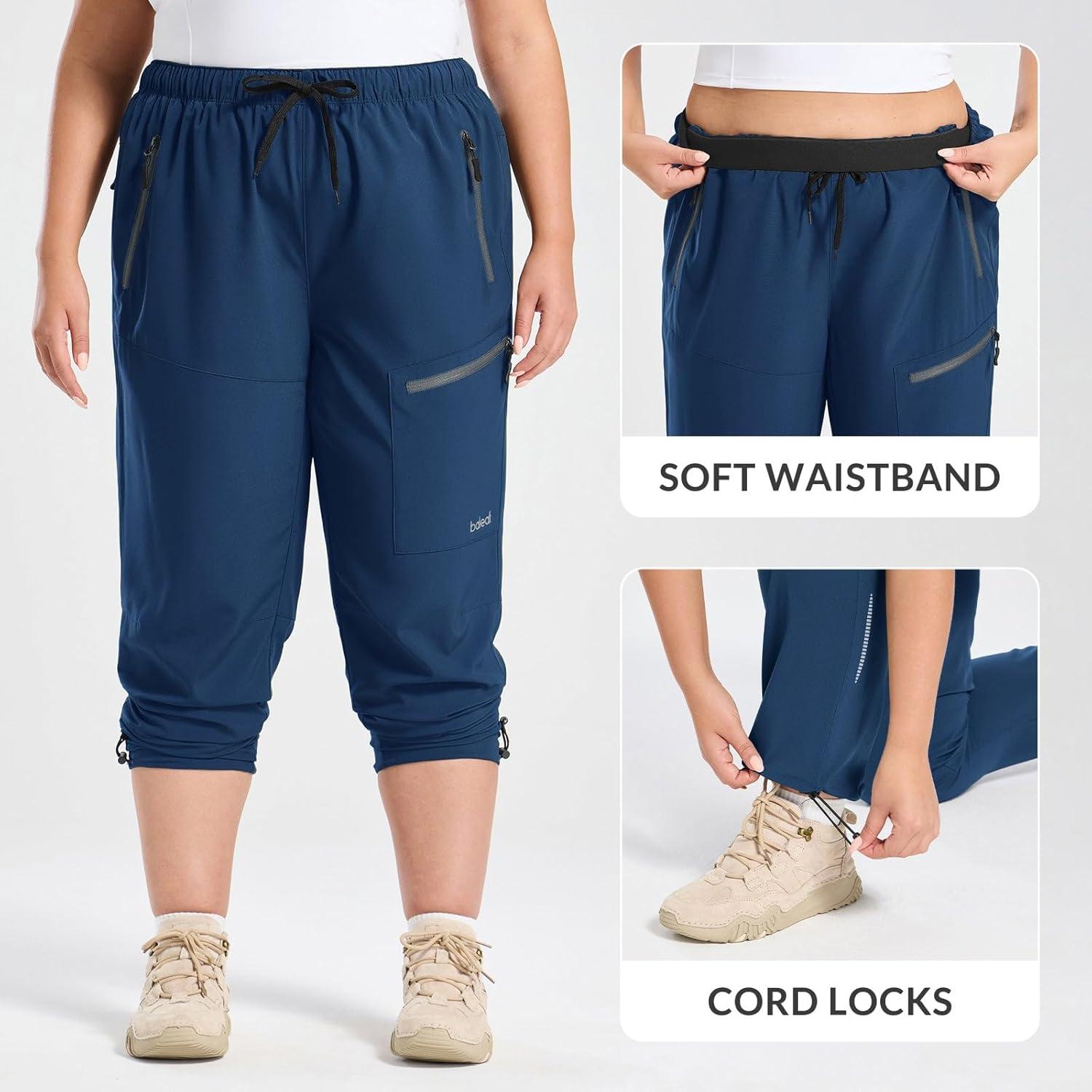 baleaf Plus Size Pants for Women Hiking Cargo Water Resistant UPF 50+ Cargo Joggers Zipper Pockets
