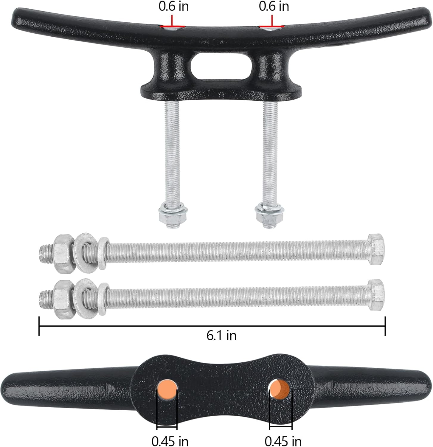 Dock Cleats 6/8/10 inch With Hardware,Electrophoretic Coated Black Boat Cleat Dock Boat Cleats,Rope Cleat Boat Dock Cleats Ideal for Boat Docks, Decks, Piers for Tying up Boats (2,4,6,8,12 Pack)