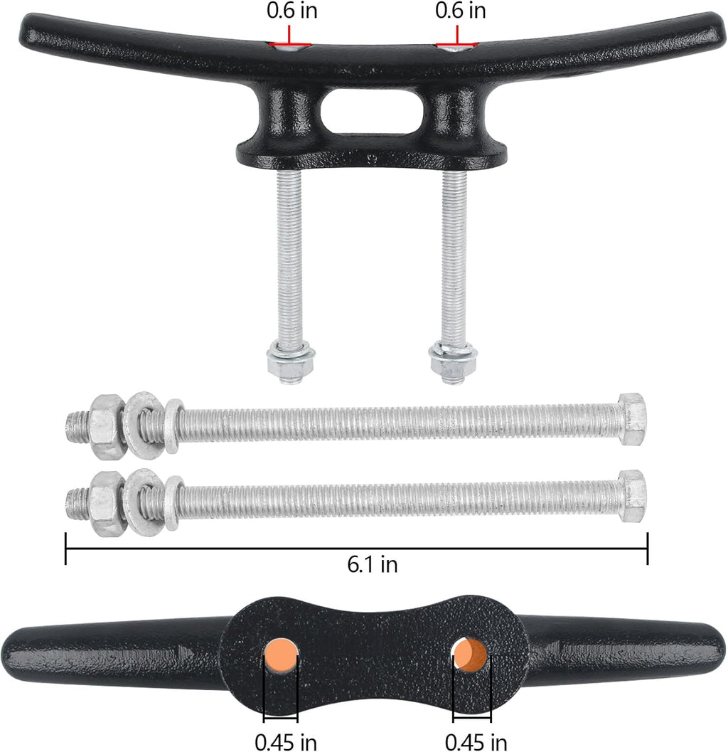Dock Cleats 6/8/10 inch With Hardware,Electrophoretic Coated Black Boat Cleat Dock Boat Cleats,Rope Cleat Boat Dock Cleats Ideal for Boat Docks, Decks, Piers for Tying up Boats (2,4,6,8,12 Pack)