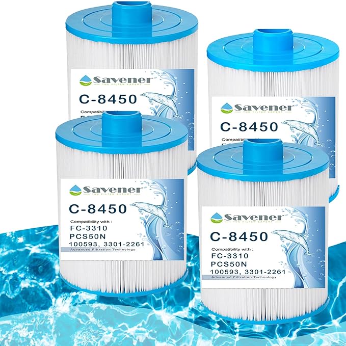 C-8450 Spa Filter Cartridge Replacement for FC-3310, PCS50N, 100593, 3301-2261, Maax Spas, 80501, 50 sq.ft, 4 Pack