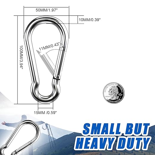 Large Carabiner Clip Hooks, 4pcs 4 inch Carabiners Heavy Duty, 304 Stainless Steel Spring Snap Hook Fits Camping Hanging Hiking Weight Lifting, Metal Clips for Rope or Chain