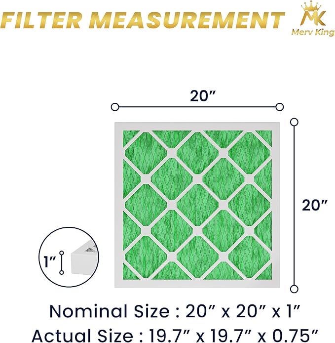 MervKing 20x20x1 Air Filter Actual Size: 19.7" x 19.7" x 0.75" MERV 13 MPR 1500-1900 | MADE IN USA | 4-Pack | Pleated HVAC AC Furnace Replacement