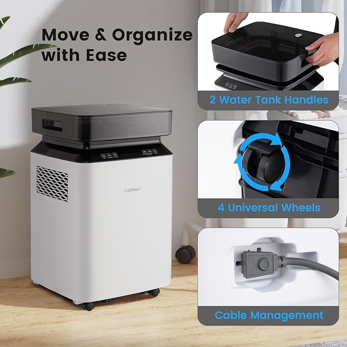 COSTWAY 70 Pints Dehumidifier with Pump, Easy Humidity Control, Multiple Drainage Options, 24H Timer & 2.2 Gal Water Tank, Dehumidifier for Basement, Home