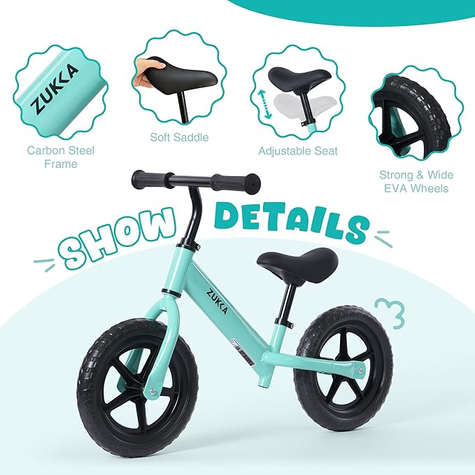 12 inch Toddler Balance Bike Adjustable Handlebar & Seat Anti-Slip Grip Suitable for 2-5 Years Old with Footrest Lightweight for Tolddlers Boys Girls Multiple Colors to Choose-FlexoryFit