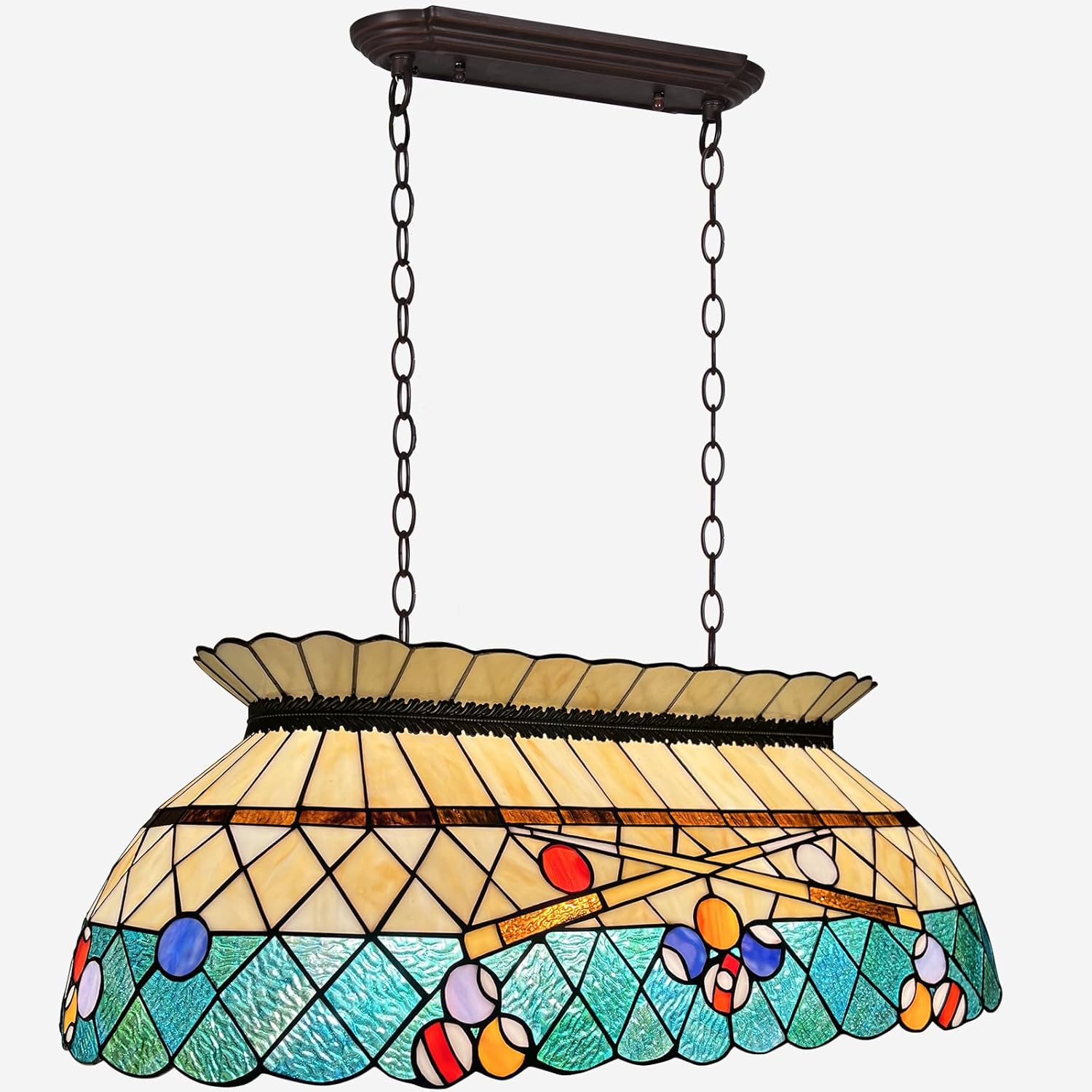 Capulina Tiffany Pool Table Light Pendant Light Fixture 3 Light Amber Green Style Stained Glass Chandelier for Billiard Room Kitchen Island Dining Room