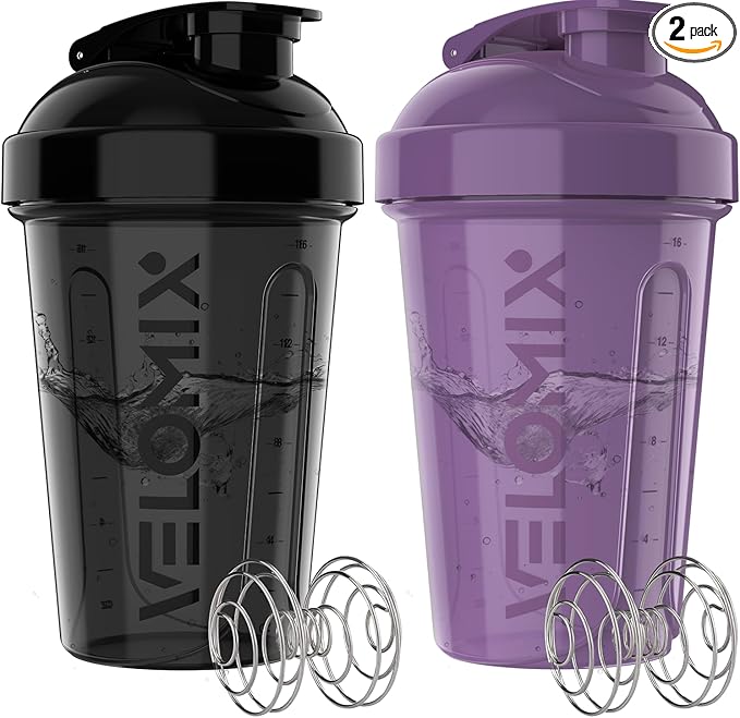 '-2 Pack- 20 oz Protein Shaker Bottles for Protein Mixes - 2x Wire Whisk | Leak Proof Shaker Cups for Protein Shakes and Pre Workout | Protein Shaker Bottle Pack (Purple&Black)-FlexoryFit