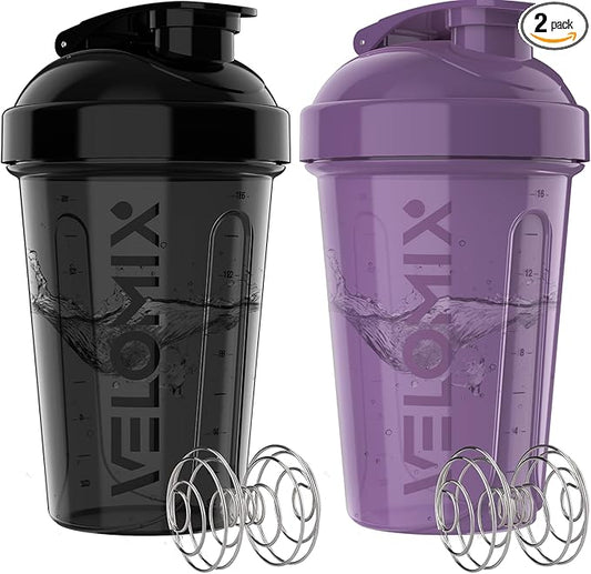 '-2 Pack- 20 oz Protein Shaker Bottles for Protein Mixes - 2x Wire Whisk | Leak Proof Shaker Cups for Protein Shakes and Pre Workout | Protein Shaker Bottle Pack (Purple&Black)-FlexoryFit