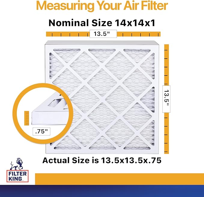 Filter King 14x14x1 Air Filter | 6-PACK | MERV 13 | HVAC Pleated AC Furnace Filters | MADE IN USA | Actual Size: 13.5 x 13.5 x .75"