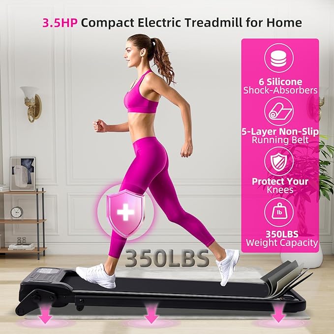 Electric Walking Pad Treadmill with Adjustable Incline and Handle Bar, 3.5HP Small PortableTreadmills for Home Office Small, 4 in 1 Folding Foldable Treadmill with Handles, 0.6-7.6MPH, 350LBS-FlexoryFit