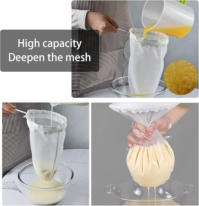 WMKGG Ultra Fine Mesh Strainer Bags, Reusable Mesh Filter Bags with Stainless Steel Handle Frame for Filter NutMilk, Coffee, Milk, Butter, Juices and Fresh Cheese (Small Size)(5.6"Wx9.8"D)