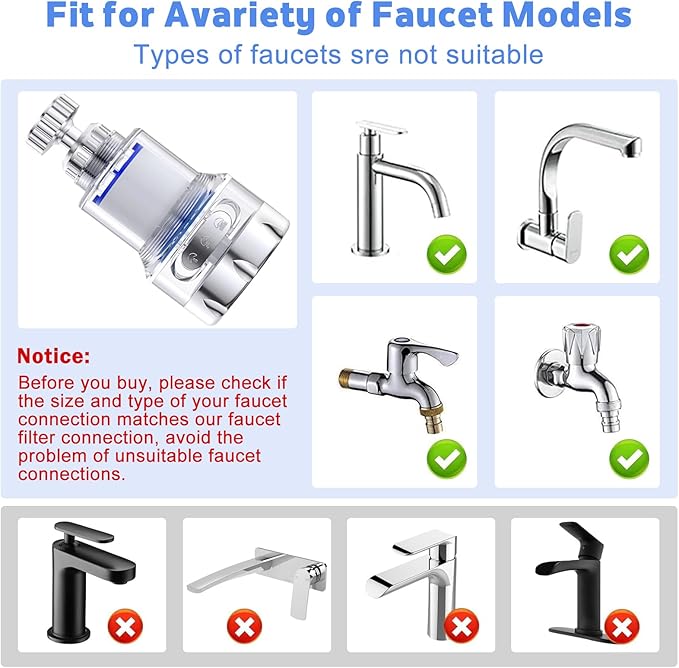 3 Pack Sink Water Filter Faucet, Universal 360 ° Rotating Faucet Filter for Kitchen Sink, 3 Modes Bathroom Faucet Filter Removes Chlorine Fluoride Heavy Metals Hard Water for Home Kitchen & Bathroom