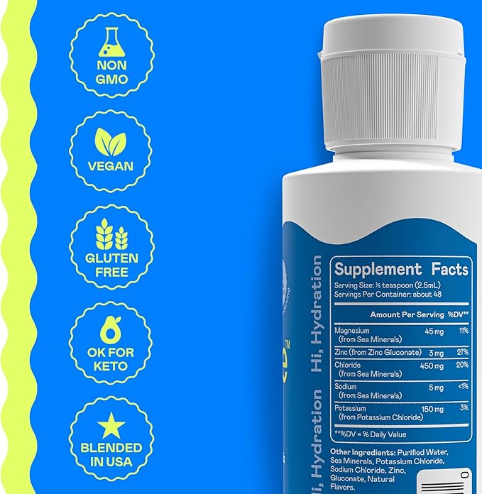 Hi-Lyte Low Sodium Electrolyte Supplement for Immune Support, Fasting and Rapid Hydration | 48 Servings | Magnesium, Potassium, Zinc | Unflavored Mineral Taste Drops-FlexoryFit