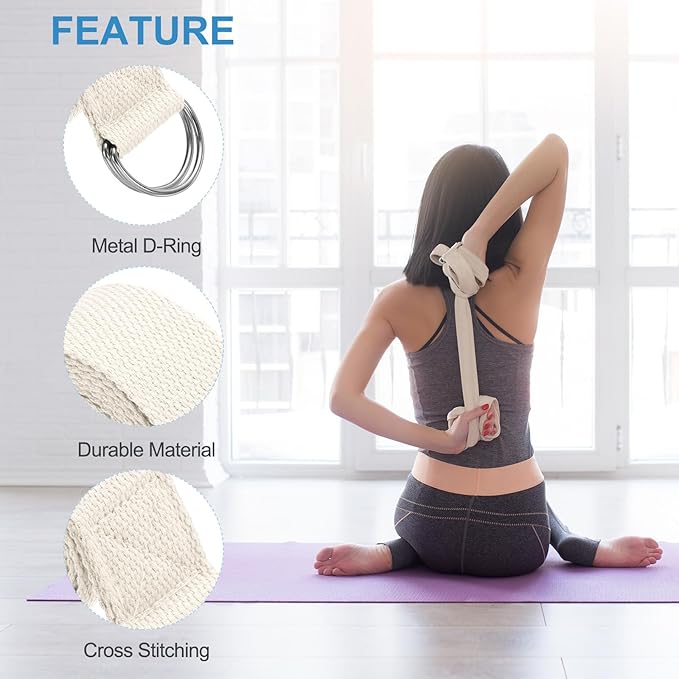 PATIKIL Yoga Strap for Stretching Cotton Yoga Belt with Adjustable Metal D-Ring Buckle Stretch Band for Fitness Pilates-FlexoryFit