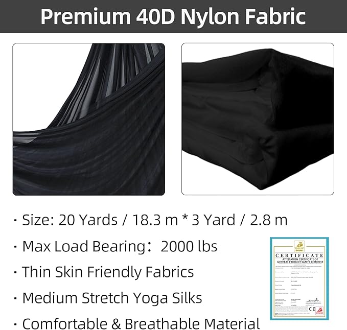PRIOR FITNESS Aerial Silks Kit Colorful 9/15/20 Yards 40D Nylon Fabric Hammock Set With Hardware & Guide for All Levels Of Aerial Yoga Practice and Acrobatic Flying For Adults Aerial silk-FlexoryFit