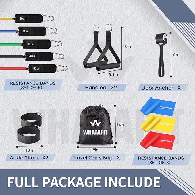 WHATAFIT Resistance Bands, Exercise Bands，Resistance Bands for Working Out, Work Out Bands with Handles for Men and Women Fitness, Strength Training Home Gym Equipment-FlexoryFit