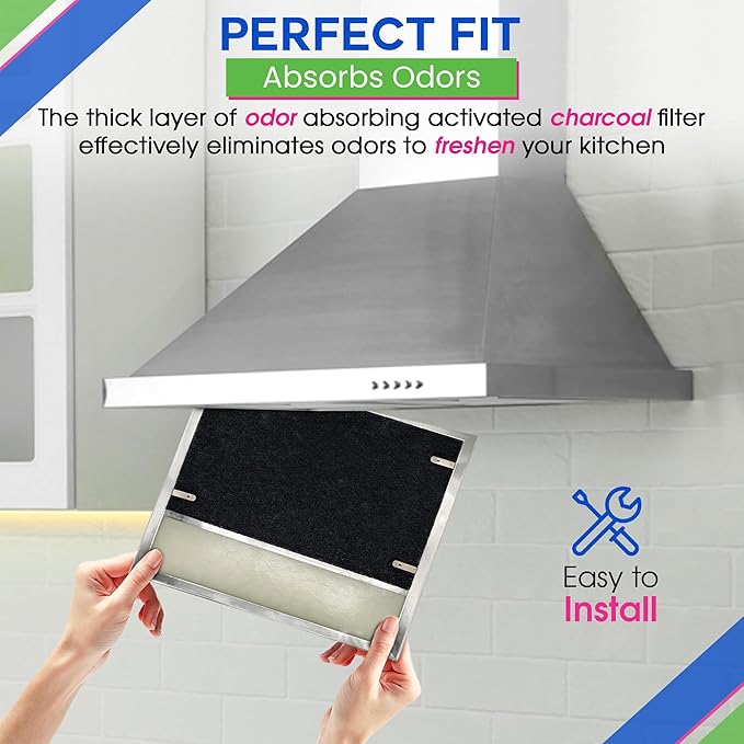 Range Hood Charcoal Filter 7.75” x 10.5” - Fits Broan and Nutone BP58 For 43000 Series Range Hoods - Broan Range Hood Filter Replacement - Carbon Stove Vent Fan Filters Removes Kitchen Odors (6-Pack)