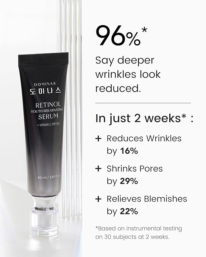 Korean DOMINAS Retinol Serum for Face (1fl oz) – Youth Rejuvenating Face Ampoule for Improving Fine Lines & Reducing Pigmentation, Skin Care for Day & Night Use. Vitamin C, Niacinamide, Peptide-FlexoryFit