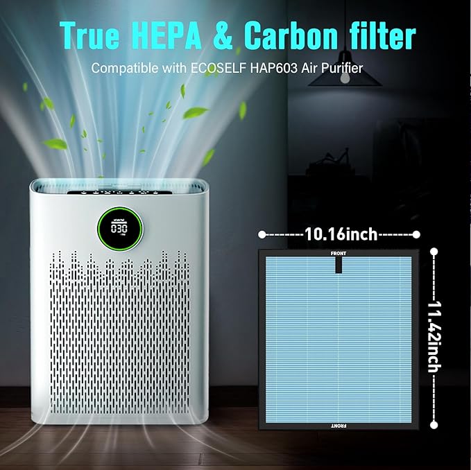 Replacement Filter Compatible with ECOSELF HAP603 Air Puri-Fier, 2-in-1 H13 Grade Filter with Active Carbon, 2 Pack HAP603 Filter, Blue