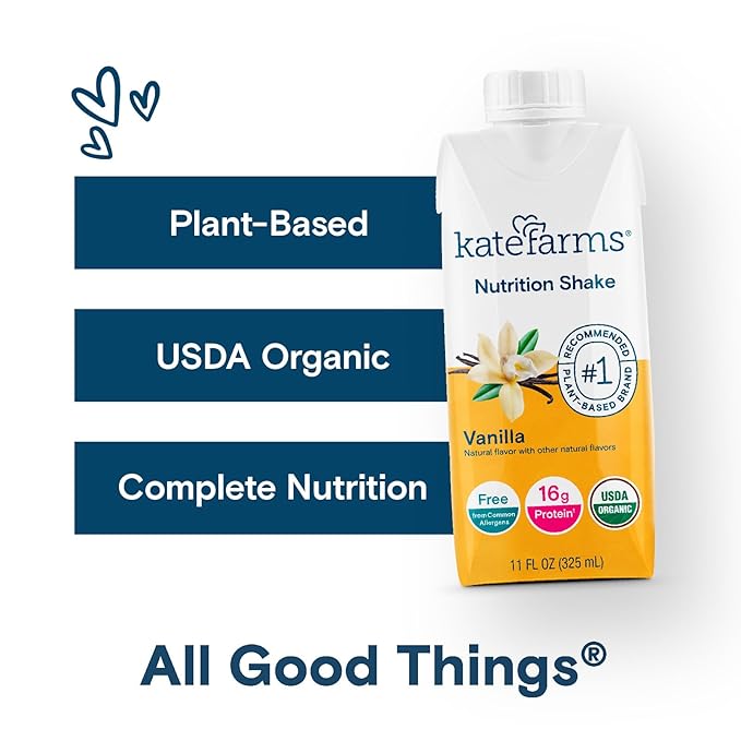 Kate Farms Organic Nutrition Shake, Vanilla, 16g Protein, 27 Vitamins and Minerals, Meal Replacement, 11 oz, 6 Pack-FlexoryFit