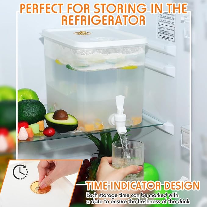 Domensi 10 Pack 2 Gallon Drink Dispenser for Fridge with Spigot Water Dispenser Leak Proof Lids Filter Screen Beverage Juice Container Sealed Plastic Lemonade Milk Cold Hot Drink Tea Jug for Party