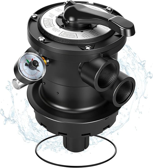 Replacement for SP0714T Multiport Valve, Direct Fit Pro & VL Series Above-Ground Sand Filters, 1.5" FIP 7-Position Clamp w/Upgraded Black Housing (Leak-Proof Design)